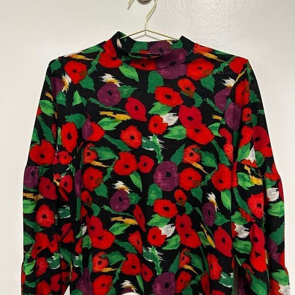 Zara Collection Multicolored Floral Balloon Sleeve Blouse Size S Fairy Boho - Picture 4 of 12